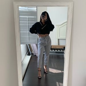 Paperbag waist white and grey striped pants